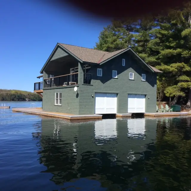 Boathouse on Lake Joseph. Built by McMurray Construction